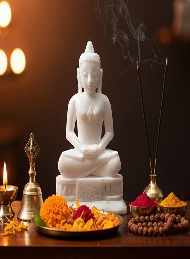 ESPLANADE Mahaveer Jain Mahavir Swami Murti Statue Idol Sculpture - Marble Stone - 6.5" Inches - White - Image 1